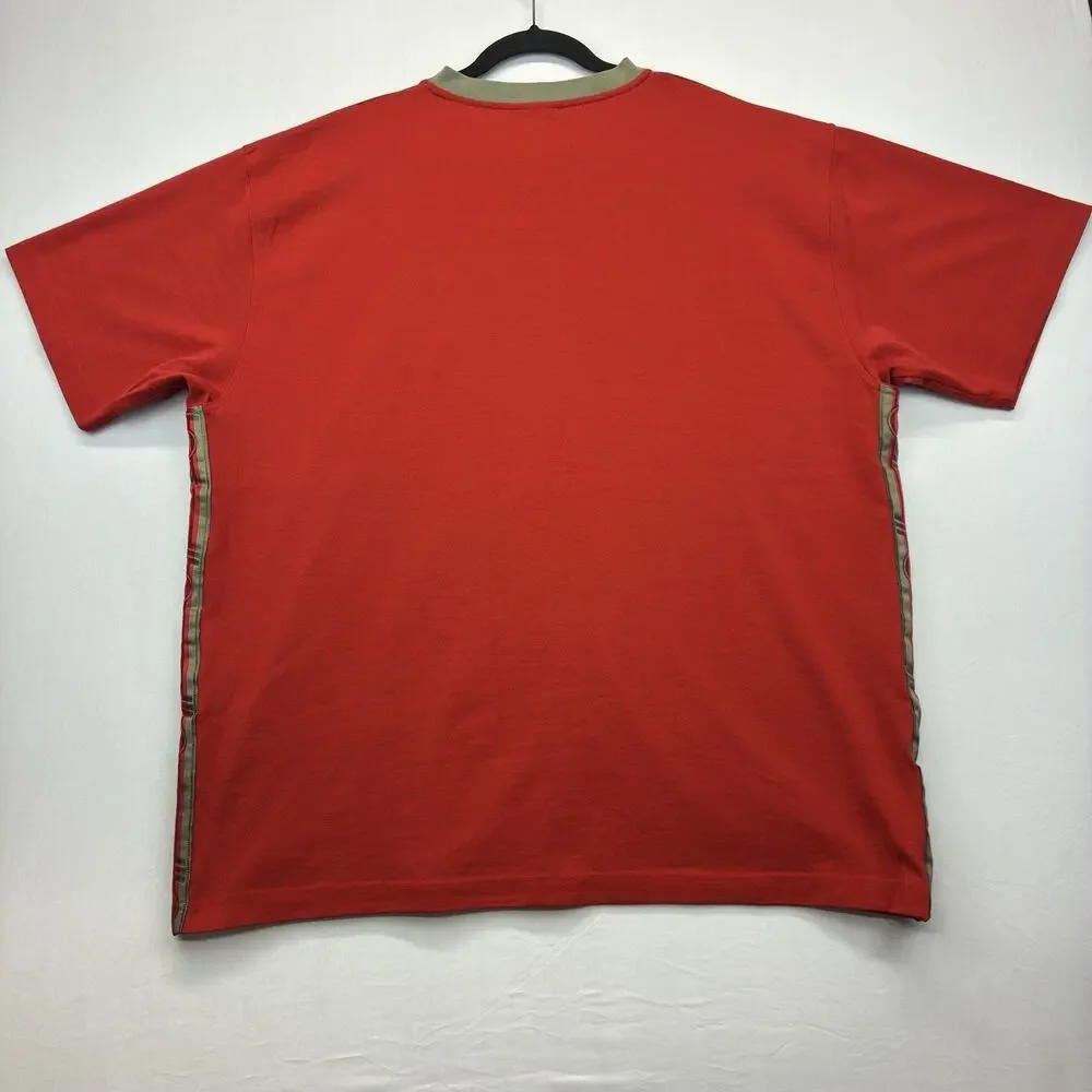 Vintage Adidas Men’s XL Red V-Neck T-Shirt Embroidered Logo Side Stripe Tee
